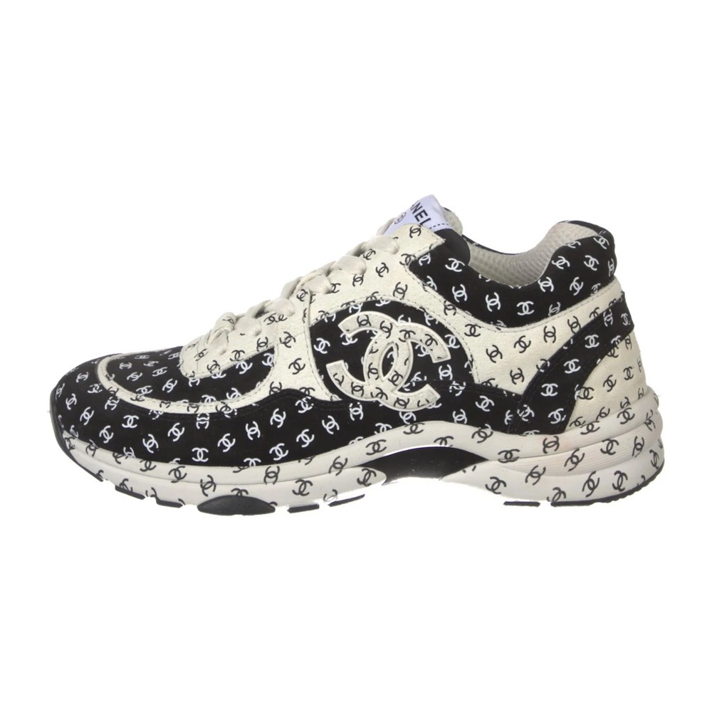 CHANEL Monochrome Logo Pattern Sneakers